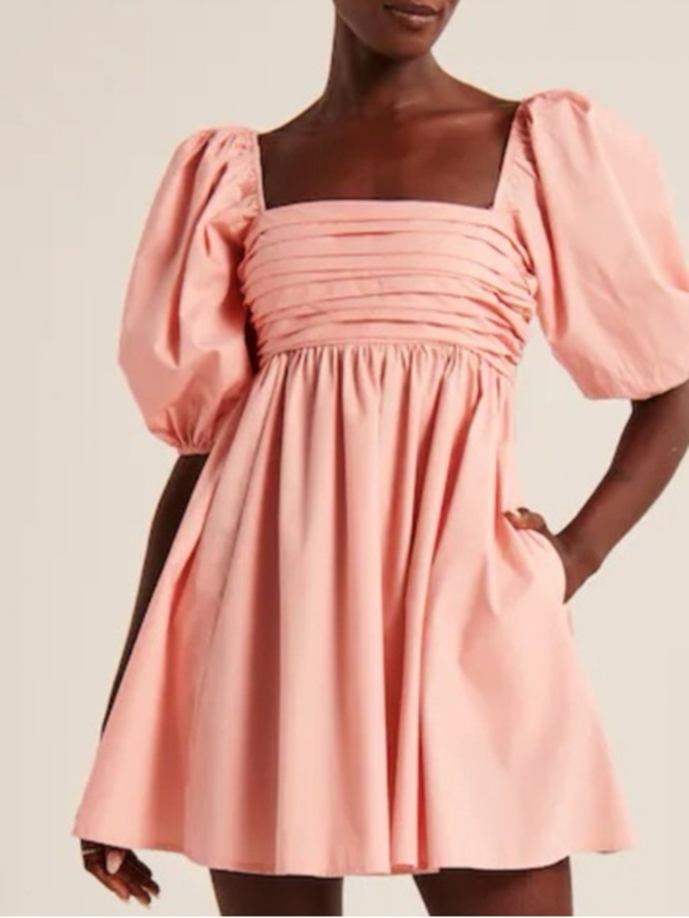 Abercrombie & Fitch Puff-Sleeve Square Neck Mini Dress in Blush Pink Preppy